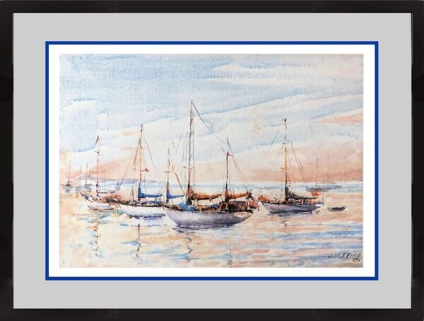 James Ferrie artwork, Singapore scenes. boat, yacht and sea